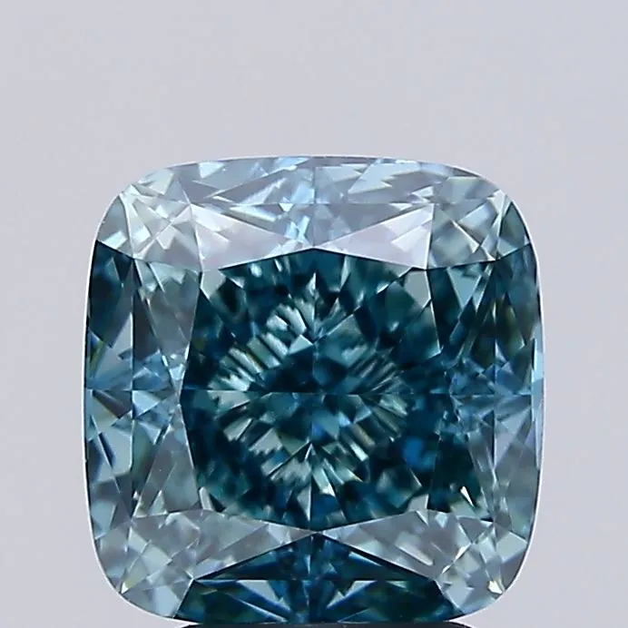 3.12ct Cushion modified Lab Grown Diamond (Colour Fancy Vivid Green Blue, Clarity VVS2, IGI Certified)